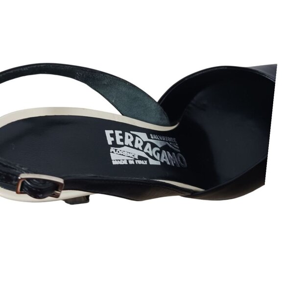 Salvatore Ferragamo Leather Slingback Heels With Contrast Sole Blk/Wht Size 6,5 - Picture 11 of 13